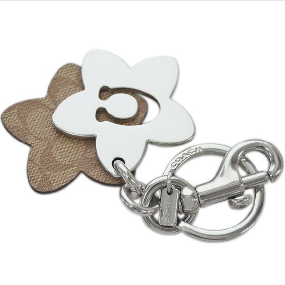 COACH Wildflower Signature Canvas Bag Charm Key FOB C4316 Khaki - Picture 2 of 3